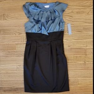 London Times Satin Ruffle Sheath Dress